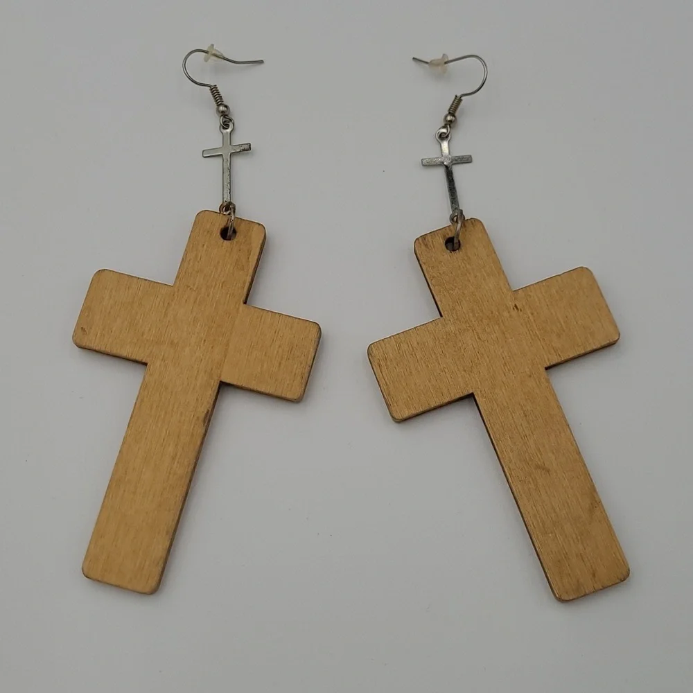 Wooden‎ Cross Earrings